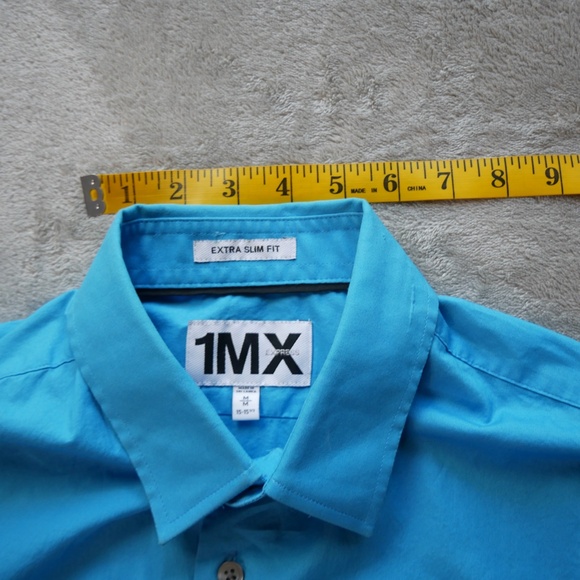 1MX Express Shirt Mens Medium Blue Button Up Long Sleeve Extra Slim Fit - Picture 6 of 12